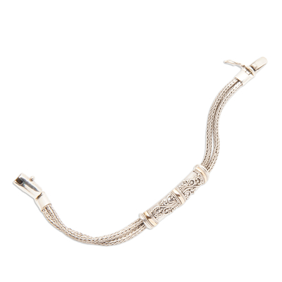 Gold-accented sterling silver pendant bracelet, 'Kingdom of Wonder' - Balinese 18k Gold-Accented Sterling Silver Pendant Bracelet