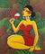 'A Glass of Traditional Spices' - Expressionist Acrylic Painting of Woman and Jamu Beverage