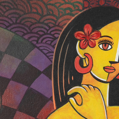 „Super Women“ – signiertes expressionistisches Acrylgemälde einer Frau in Rot