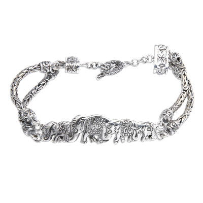 Sterling silver pendant bracelet, 'Regal Parade' - Traditional Elephant-Themed Sterling Silver Pendant Bracelet