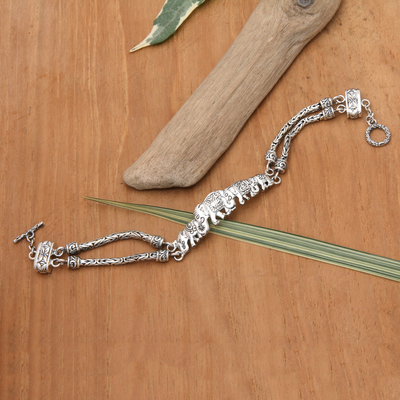 Pulsera colgante de plata de ley - Pulsera tradicional con colgante de plata de ley con temática de elefante