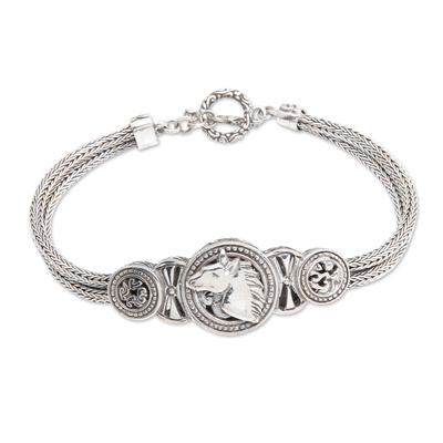 Sterling silver pendant bracelet, 'Horse Medal' - Traditional Horse-Themed Sterling Silver Pendant Bracelet