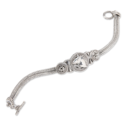 Sterling silver pendant bracelet, 'Horse Medal' - Traditional Horse-Themed Sterling Silver Pendant Bracelet