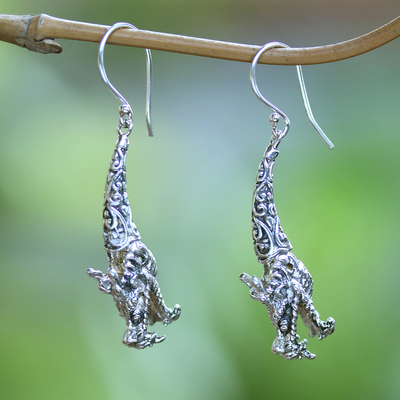 Sterling silver dangle earrings, 'Basuki Face' - Classic Basuki Dragon-Themed Sterling Silver Dangle Earrings