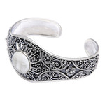Sterling silver cuff bracelet, 'Blooming Sun' - Sterling Silver Cuff Bracelet with Hand-Carved Sun Motif