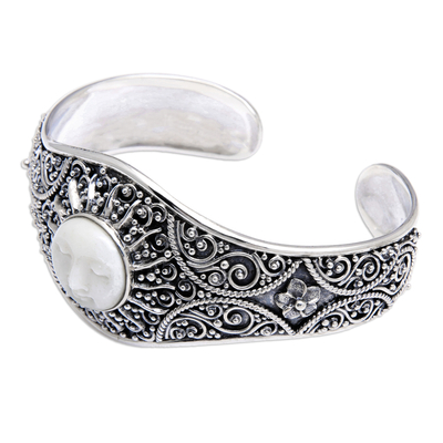 Sterling silver cuff bracelet, 'Blooming Sun' - Sterling Silver Cuff Bracelet with Hand-Carved Sun Motif