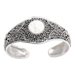 Sterling silver cuff bracelet, 'Blooming Sun' - Sterling Silver Cuff Bracelet with Hand-Carved Sun Motif