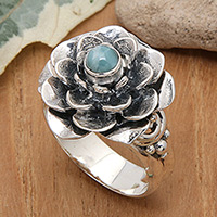 Larimar cocktail ring, 'Flower of Eternity' - Larimar Sterling Silver Floral-Themed Cocktail Ring