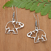 Pendientes colgantes de plata de ley, 'Teeny Elephants' - Pendientes colgantes de plata de ley pulidos en forma de elefante