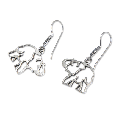 Sterling silver dangle earrings, 'Teeny Elephants' - Polished Elephant-Shaped Sterling Silver Dangle Earrings