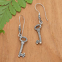 Sterling silver dangle earrings, 'Key to Joy' - Key-Shaped Sterling Silver Dangle Earrings from Bali