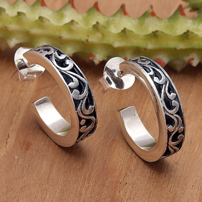 Sterling silver half-hoop earrings, 'Harmony in Bali' - Classic Sterling Silver Half-Hoop Earrings from Bali