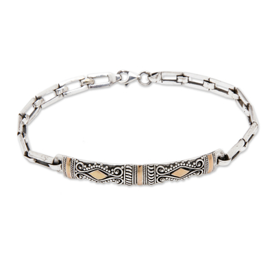 Gold-accented sterling silver pendant bracelet, 'Paradisial Diamonds' - Diamond-Patterned 18k Gold-Accented Pendant Bracelet