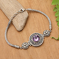 Amethyst pendant bracelet, 'Gong of Wisdom' - Classic Gong-Themed One-Carat Amethyst Pendant Bracelet