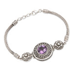 Amethyst pendant bracelet, 'Gong of Wisdom' - Classic Gong-Themed One-Carat Amethyst Pendant Bracelet