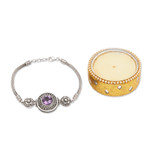 Amethyst pendant bracelet, 'Gong of Wisdom' - Classic Gong-Themed One-Carat Amethyst Pendant Bracelet