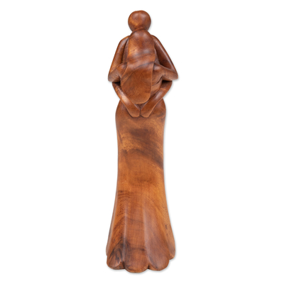 Wood sculpture, 'Promised Passion' - Romantic Semi-Abstract Hand-Carved Suar Wood Sculpture