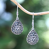 Sterling silver dangle earrings, 'Vibrant Spark' - Oxidized Polished Silver Dangle Earrings with Swirl Accents