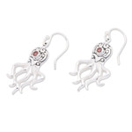 Garnet dangle earrings, 'Ocean Octopus in Red' - Sterling Silver Octopus Dangle Earrings with Garnet Stones