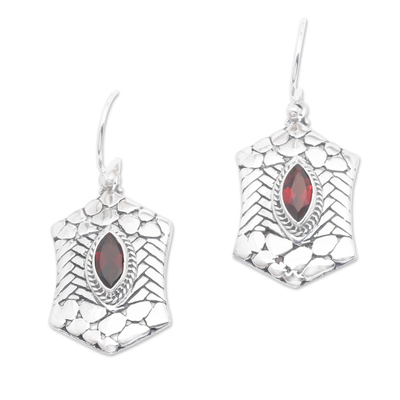 Garnet dangle earrings, 'Woman Beauty in Red' - Silver Dangle Earrings with Marquise-Shaped Garnet Stones