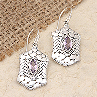 Pendientes colgantes de amatista, 'Belleza de mujer en púrpura' - Pendientes colgantes de plata con piedras de amatista en forma de marquesa