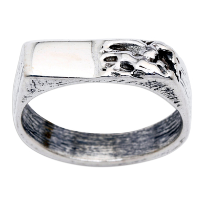 Men's sterling silver band ring, 'Pandawa Reef' - Men's Minimalist Nature-Inspired Sterling Silver Band Ring