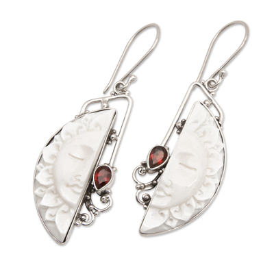 Garnet dangle earrings, 'Half Sunset' - Traditional Sun-Themed Natural Garnet Dangle Earrings