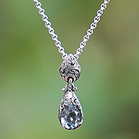 Blue topaz pendant necklace, 'Bird Nest' - Silver Pendant Necklace with One-Carat Blue Topaz Gemstone