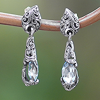 Pendientes colgantes de topacio azul, 'Azure Forest' - Pendientes colgantes de plata con piedras preciosas de topacio azul facetado