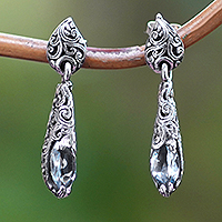Pendientes colgantes de topacio azul, 'Forest Nest' - Pendientes colgantes de plata de Bali con piedras de topacio azul