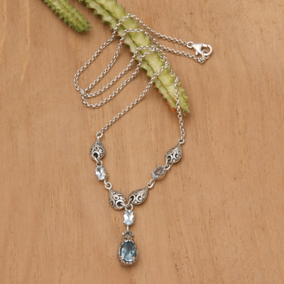 Blautopas-Anhänger-Halskette - Klassische Zweikarätige Halskette Mit Facettiertem Blautopas-Anhänger