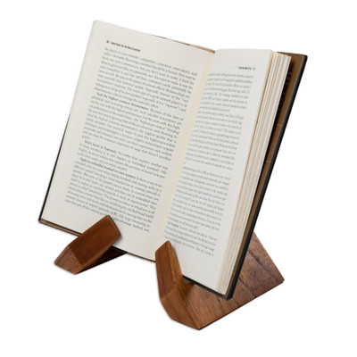 Wood book holder, 'Modern Lectures' - Hand-Carved Modern Natural Brown Jempinis Wood Book Holder