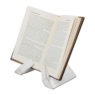 Porta libros de madera - Porta Libros De Madera Jempinis Blanco Minimalista Tallado A Mano