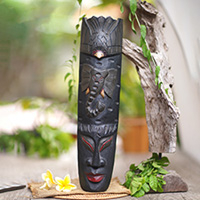 Máscara de pared de madera, 'Elephant Spirit' - Máscara de pared de madera de Albesia con temática de elefante tallada tradicional