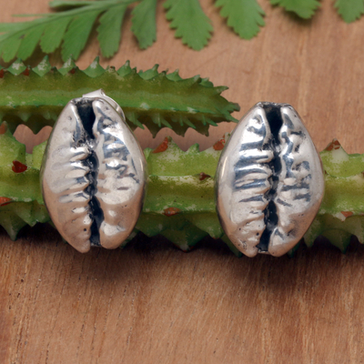 Sterling silver button earrings, 'Coffee Beans' - Coffee Bean-Shaped Sterling Silver Button Earrings from Bali