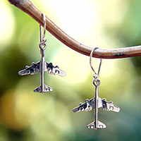 Sterling silver dangle earrings, 'Glorious Flight' - Airplane-Shaped Sterling Silver Dangle Earrings from Bali