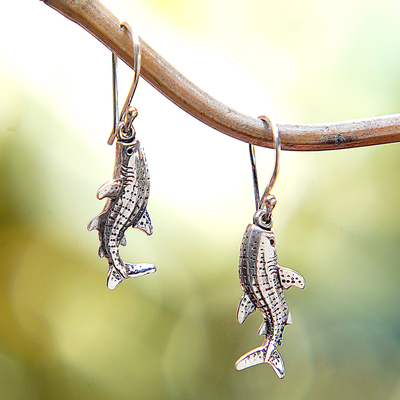 Sterling silver dangle earrings, 'Catfish Flair' - Catfish-Shaped Sterling Silver Dangle Earrings from Bali