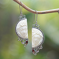 Garnet dangle earrings, 'Passionate Twins' - Handcrafted Fantasy Moon-Themed Garnet Dangle Earrings