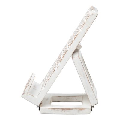 Wood phone stand, 'Shabby Chic Geometry' - Hand-Carved Wood Phone Stand with Distressed Finish