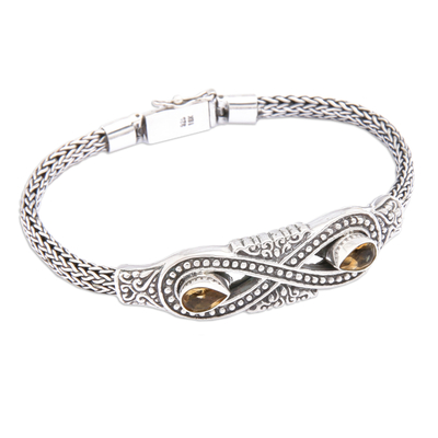 Citrine pendant bracelet, 'Everlasting Happiness' - Faceted Citrine Sterling Silver Infinity Pendant Bracelet