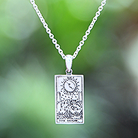 Sterling silver pendant necklace, 'Omens by The Moon' - Tarot-Inspired Sterling Silver The Moon Pendant Necklace