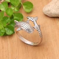 Sterling silver band ring, 'Whale Shadow' - Classic Whale-Shaped Sterling Silver Band Ring from Bali