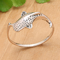 Sterling silver band ring, 'Tiny Whale' - Inspirational Whale-Shaped Sterling Silver Band Ring