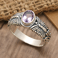 Amethyst single stone ring, 'Wise Butterfly' - Butterfly-Themed Faceted Amethyst Single Stone Ring