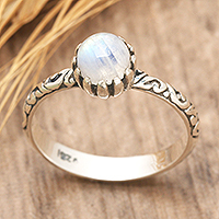 Rainbow moonstone single stone ring, 'Rainbow Tiara' - Classic Natural Rainbow Moonstone Single Stone Ring