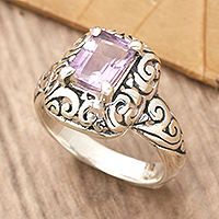 Amethyst cocktail ring, 'Purple Winds' - Traditional Faceted Amethyst Sterling Silver Cocktail Ring