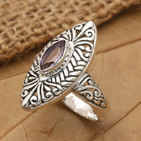 Amethyst cocktail ring, 'Bean of Wisdom' - Classic Bean-Shaped Faceted Amethyst Cocktail Ring