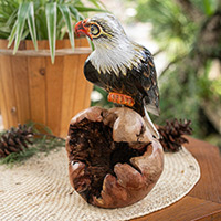 Wood sculpture, 'Eagle Nature' - Hand-Carved and Painted Eagle-Themed Wood Sculpture