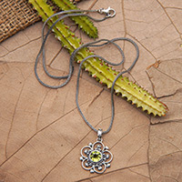 Peridot pendant necklace, 'Wondrous Spring' - Spring-Themed Floral Natural Peridot Pendant Necklace