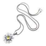 Peridot pendant necklace, 'Wondrous Spring' - Spring-Themed Floral Natural Peridot Pendant Necklace